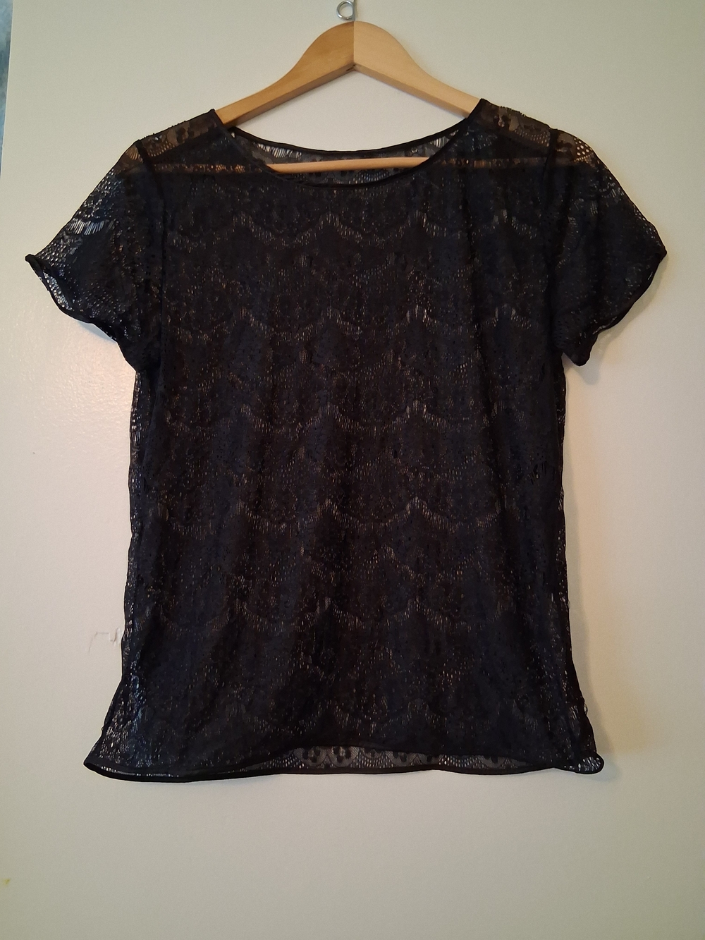 Black Lace Short Sleeve Top - Women's Elegant Overlay